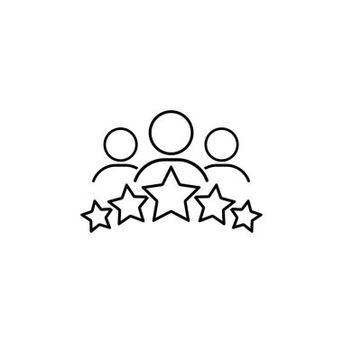 Ürün reytingleri beş yıldız, kalite değerlendirmesi, geri bildirim, izole beyaz arka planda siyah simge düz logo. EPS 10 vektörü.