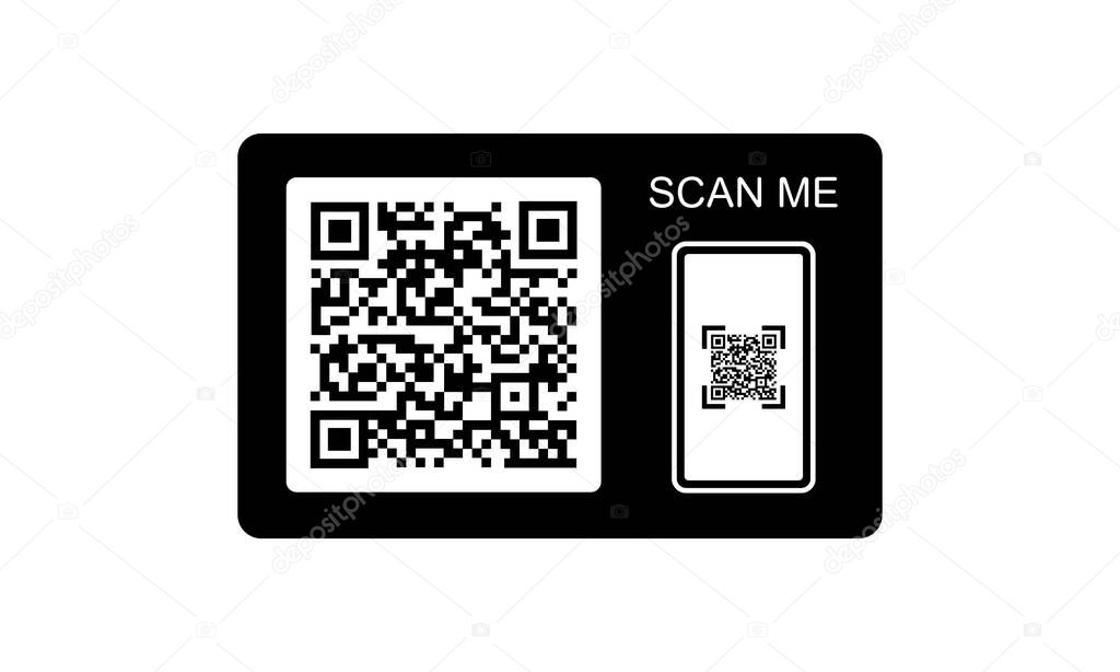 QR code, scanner with smartphone icon for web or appstore design black symbol isolated on white background. Vector EPS 10