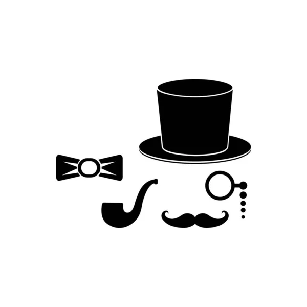 Gentleman Set Smoking Pipe Top Hat Eyeglasses Bow Tie Mustache — Stock Vector