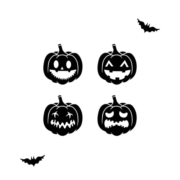 Calabazas Para Halloween Icono Conjunto Negro Cara Calabaza Aislado Sobre — Archivo Imágenes Vectoriales