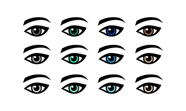 Olho Verde Cinza Azul Marrom Conjunto Ícones Visão Olho Senhora —  Vetores de Stock