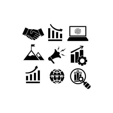 Web pazarlama, istatistik, işletme, grafikler, izole bir arkaplanda basit bir tasarım içinde işbirliği ikonu. EPS 10 vektörü