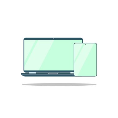 Yeni aygıt simgesi siyah akıllı telefon, laptop, bilgisayar monitörü, izole edilmiş beyaz arka planda tablet. EPS 10 vektörü.