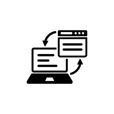 Veri etkileşimi simgesi veya dizüstü bilgisayar, uygulamalar, web, uygulama için izole edilmiş arka planda web sitesi olan masaüstü. EPS 10 vektörü.