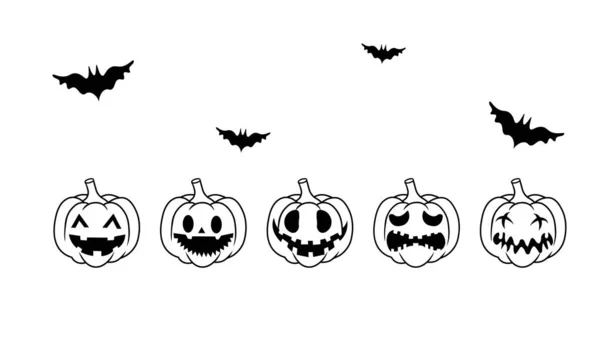 Calabazas Para Halloween Icono Conjunto Negro Cara Calabaza Aislado Sobre — Archivo Imágenes Vectoriales