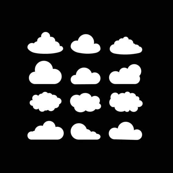 Wolken Set Pictogram Het Wit Een Geïsoleerde Zwarte Achtergrond Eps — Stockvector