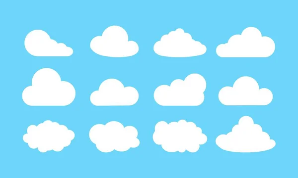 Cloud Set Icoon Het Wit Een Geïsoleerde Blauwe Achtergrond Eps — Stockvector