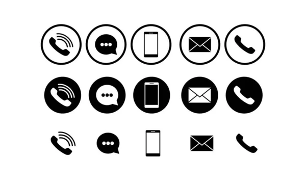 Conjunto Ícones Comunicação Definir Botão Moderno Telefone Telefone Celular Mail —  Vetores de Stock