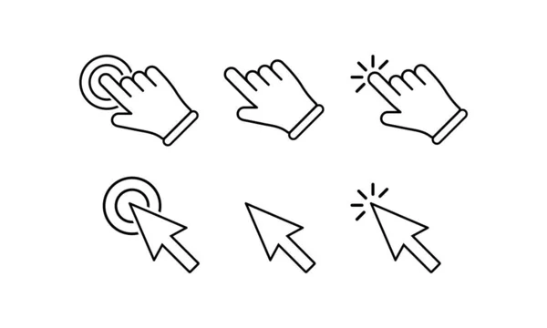 Hand Cursor Hand Clicks Mouse Pointer Icons Set Isolated White — Stock Vector