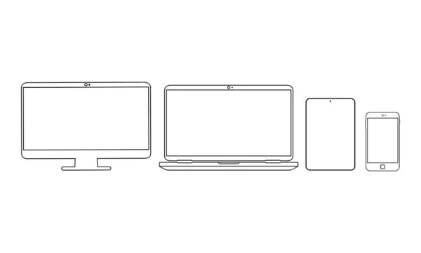 Neues Gerätesymbol Flach Gesetzt Schwarzem Smartphone Laptop Computermonitor Auf Isoliertem — Stockvektor