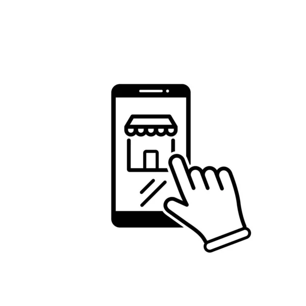 Интернет Магазины Магазины Смартфон Иконкой Руки Концепция Мобильного Маркетинга Изолированном — стоковый вектор