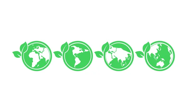Mundo Ambiental Ahorro Registro Ecología Todo Planeta Conjunto Icono Verde — Vector de stock