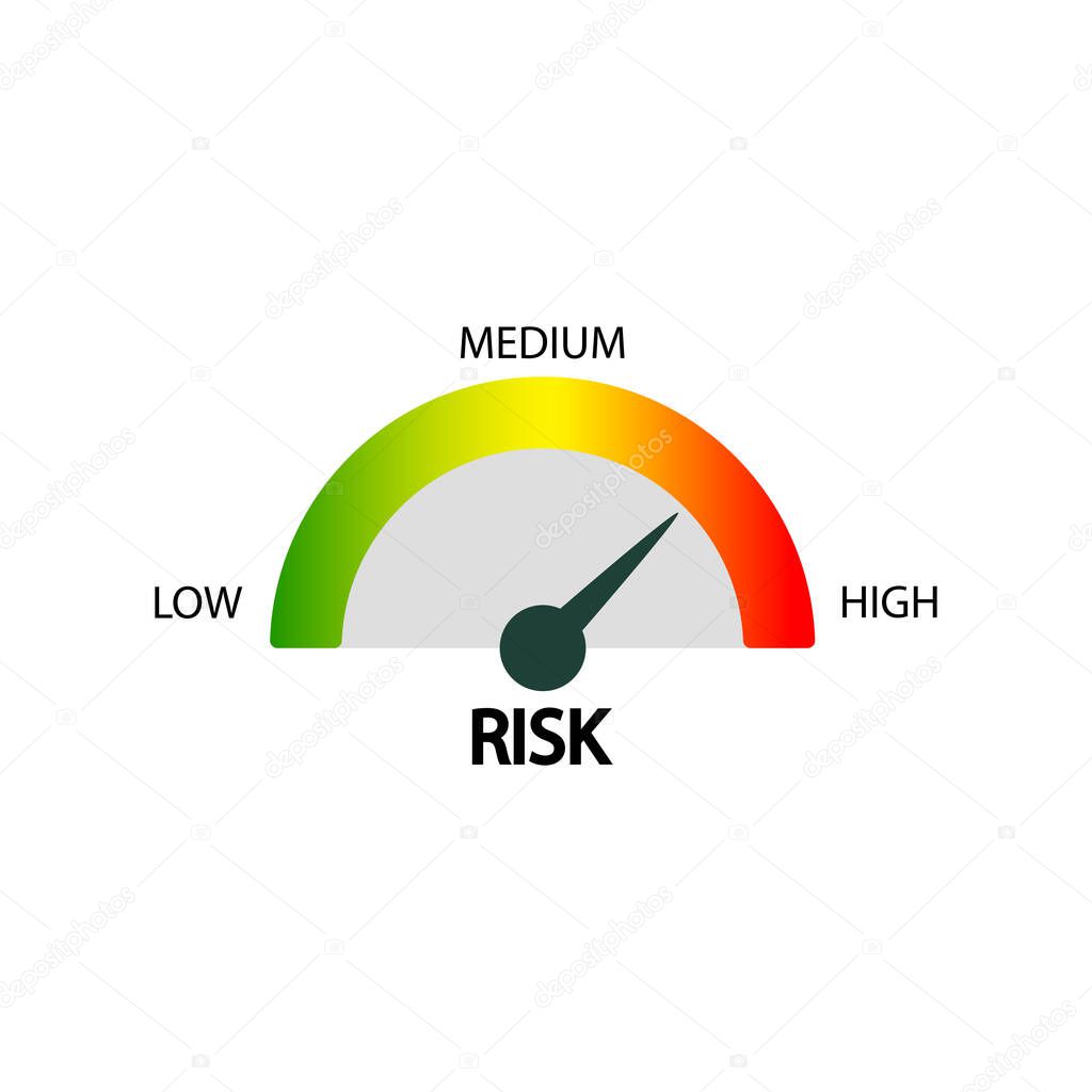 Risk icon on speedometer in simple design on an isolated background. EPS 10 vector