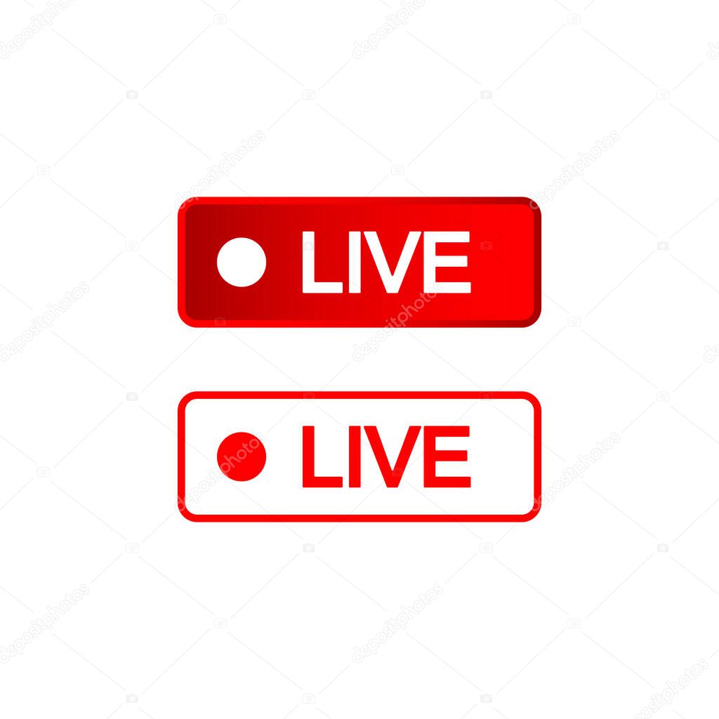 Red and white buttons icon, live symbols, social media consept on an isolated white background. EPS 10 vector