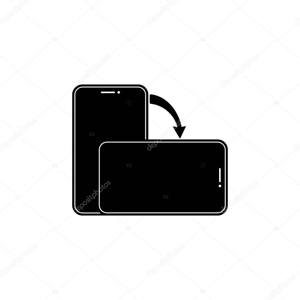 Rotate smartphone icon in black or device rotation symbol on isolated white background. EPS 10 vector