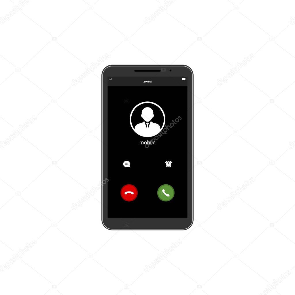Mobile call screnn template. Incoming phone call. The smartphone icon flat on an isolated white background. EPS 10 vector