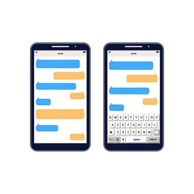 Telefon Mesaj Şablonu. Sosyal ağ kurye sayfası şablonu. Mesaj sohbet baloncukları haberci için vektör simgeleri oluşturur. İzole edilmiş beyaz arka planda simge dairesi. EPS 10 vektörü.