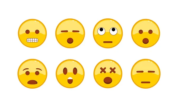 Conjunto Ícones Emoji Confusos Tristes Pensantes Sorriso Emoticons Expressão Facial —  Vetores de Stock