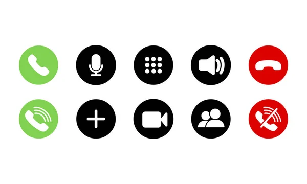 Кнопки Вызова Мобильном Телефоне Плоские Телефон Звук Микрофон Камера Символы — стоковый вектор