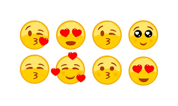 Amor Emoji Icono Conjunto Emoji Wuth Corazones Rojos Sobre Fondo — Vector de stock