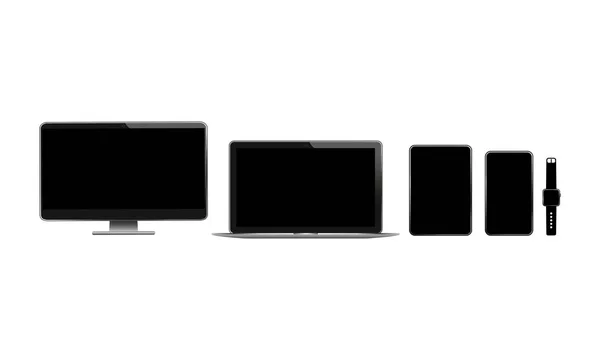 Nuevo Icono Dispositivo Conjunto Plano Smartphone Laptop Monitor Computadora Tablet — Vector de stock