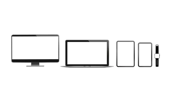 Novo Conjunto Ícone Dispositivo Smartphone Laptop Monitor Computador Tablet Relógio — Vetor de Stock