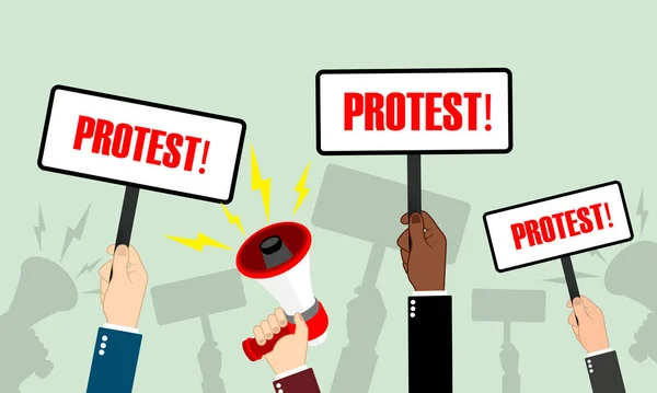 Protest Een Groep Mensen Handen Omhoog Politiek Stempictogram Plat Geïsoleerde — Stockvector