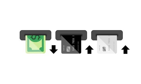 Insère Une Carte Crédit Dans Guichet Automatique Prend Argent Utilisation — Image vectorielle