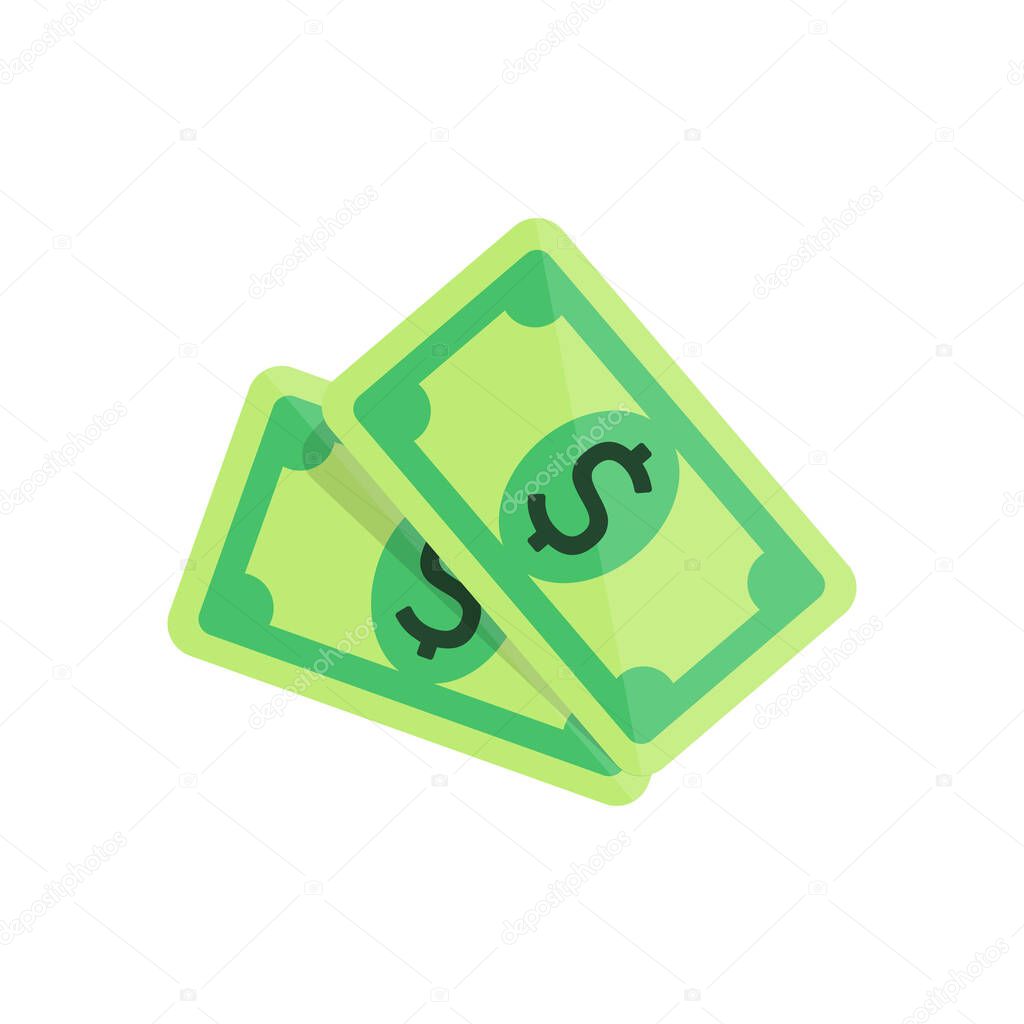 Money, banknote or dollar bill icon flat on isolated white background. EPS 10 vector