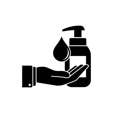 Beyaz arka planda el dezenfektanı ikonu var. EPS 10 vektörü