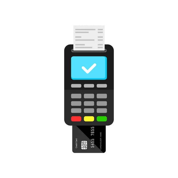 Paiement Par Carte Crédit Terminal Pos Icône Plat Sur Fond — Image vectorielle