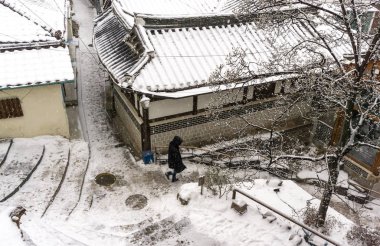 turist Bukchon hanok yürüyüş
