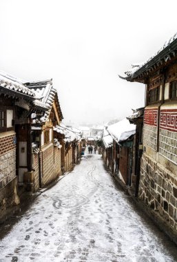 bukchon hanok village alleyway winter clipart