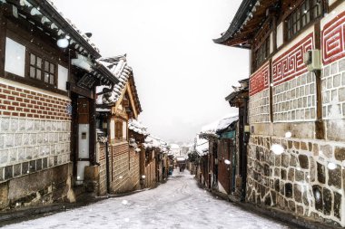 Bukchon hanok Köyü alleyway kış
