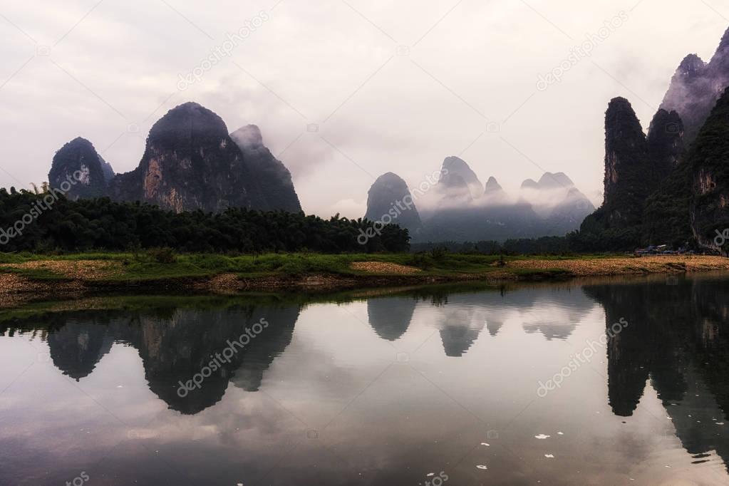 The morning sunrise over li river