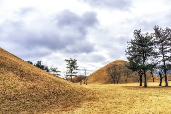 Tumuli reali con fogliame autunnale — Foto Stock