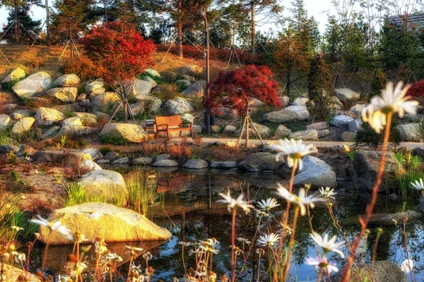 Bänk vid Seoul botaniska park — Stockfoto