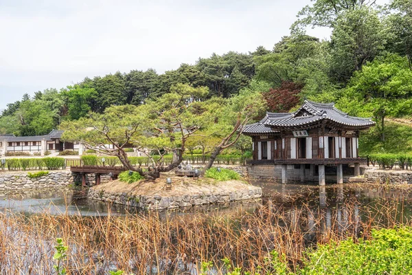 Pawilon Hwallaejeong Szczycie Sztucznego Stawu Domu Seongyojang Gangneung Korea Południowa — Zdjęcie stockowe