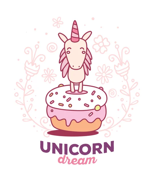 Wektor ilustracji cute Magic Unicorn z rogu, różowy grzywa, — Wektor stockowy