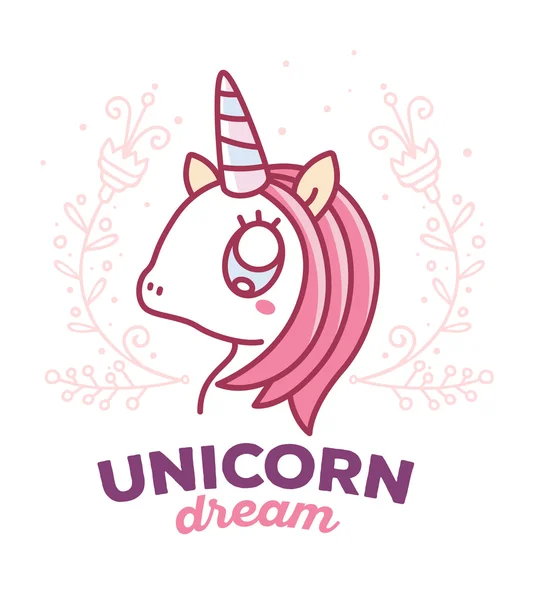 Wektor ilustracja cute Magic Unicorn głowę z rogu, różowy m — Wektor stockowy