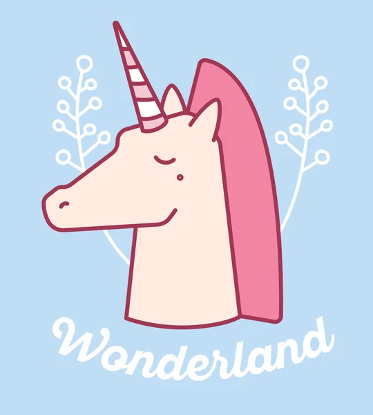 Vektor ilustrasi lucu sihir unicorn kepala dengan tanduk, pink m - Stok Vektor