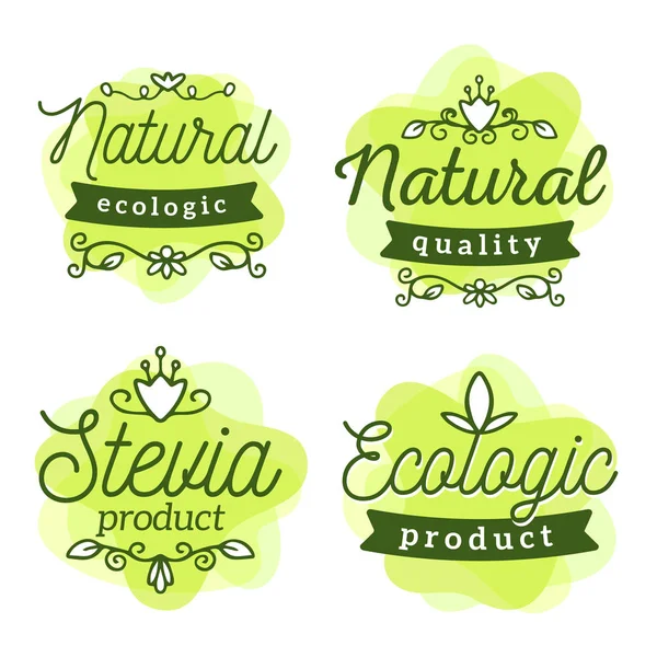 向量组的生态徽章与文本。标志颜色绿色模板 w — 图库矢量图片