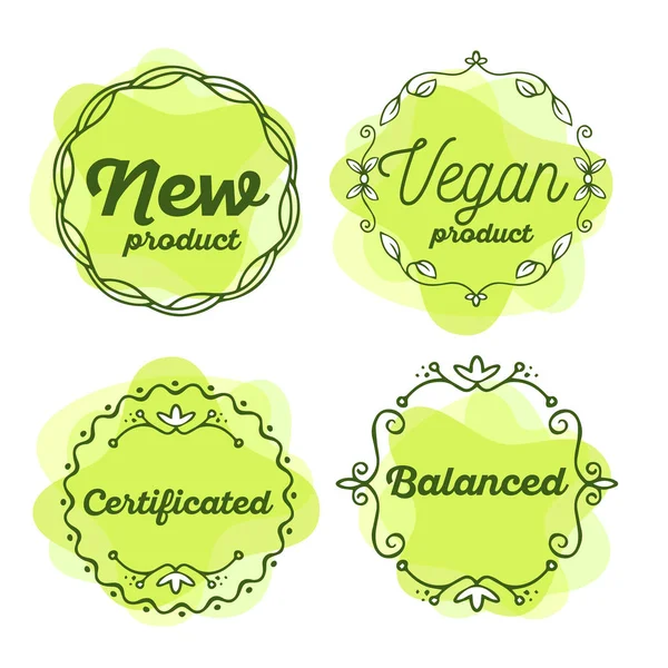 Ensemble vectoriel de badges écologiques avec texte. Logo modèles de couleur verte w — Image vectorielle