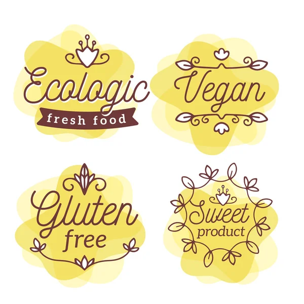 Vector uppsättning eco emblem med texten. Logotyp gul färg mallar — Stock vektor
