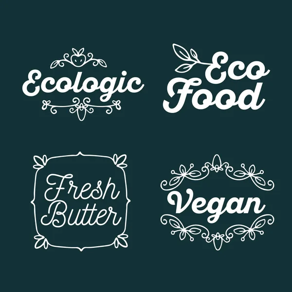 Conjunto vectorial de insignias ecológicas con texto blanco. Plantillas de logotipo con fl — Archivo Imágenes Vectoriales