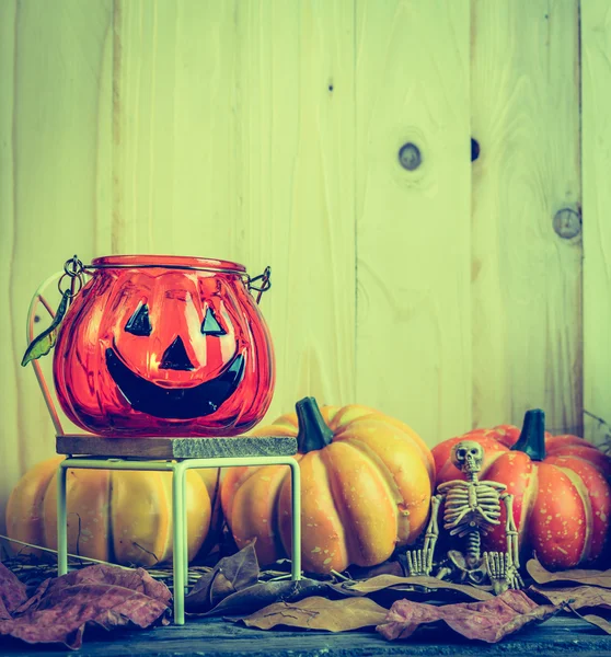Halloween pumpkin any vary ornament on wood — Stock Photo, Image