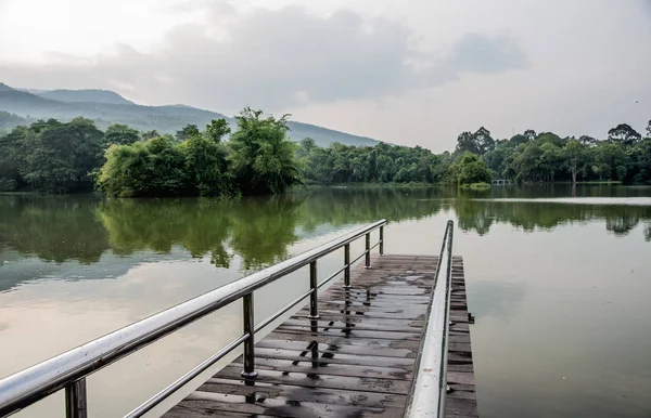 Immagine Tono Vintage Ponte Molo Acciaio Inox Sul Lago Vedere — Foto Stock