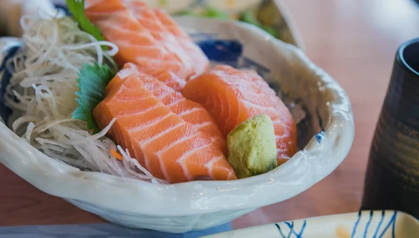 Image Raw Fresh Salmon Sashimi Sliced Topped Ice Dish — Stock Photo, Image