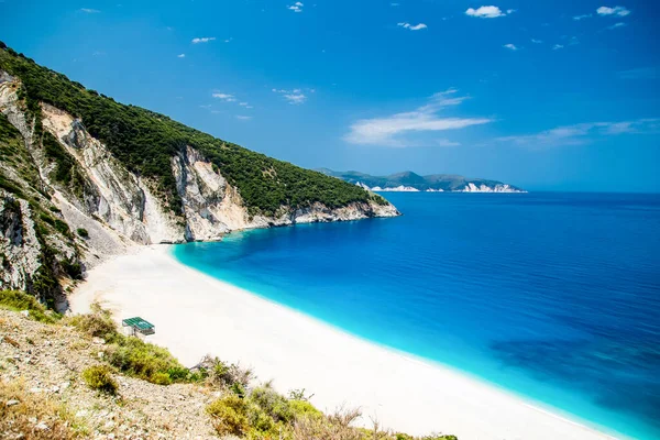 Vista Dalle Rocce Alla Spiaggia Myrtos Cefalonia Grecia — Foto Stock