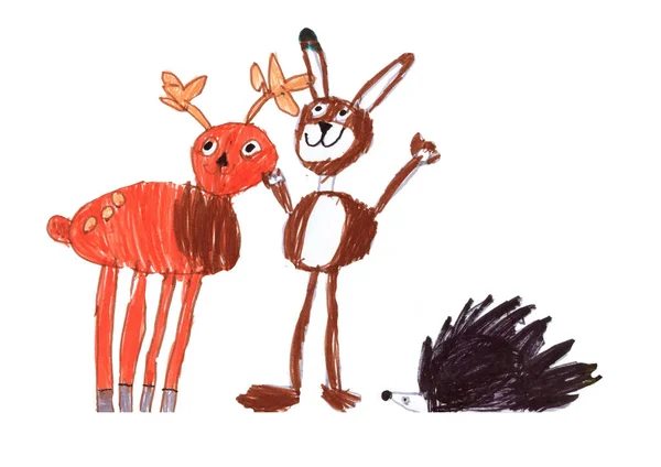 Dibujo infantil de animales forestales — Foto de Stock